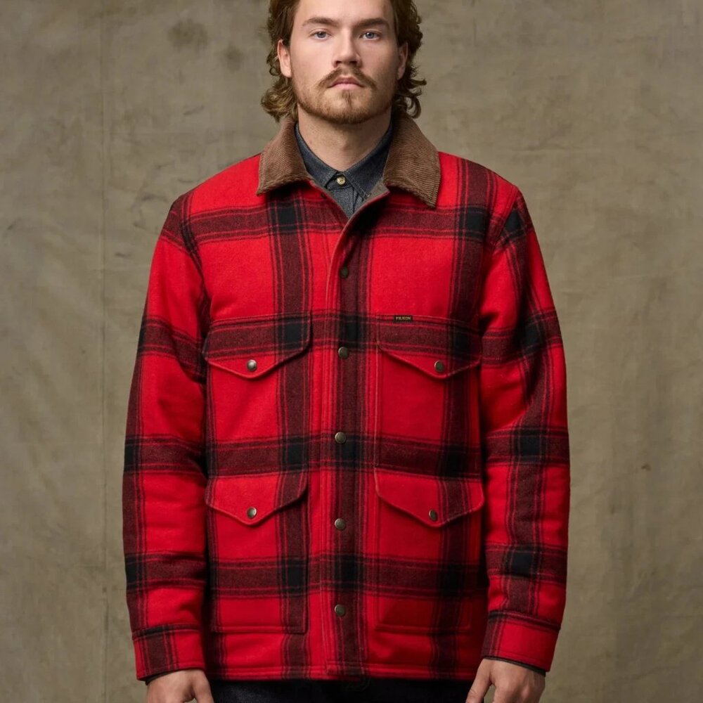 Filson Spokane Insulated Cruiser Jacket Large Red Black Windowpane MSRP $449